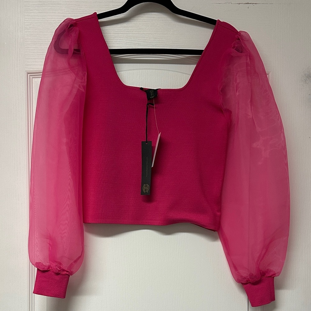 House of Harlow 1960 Fuchsia Puff Sleeve Blouse